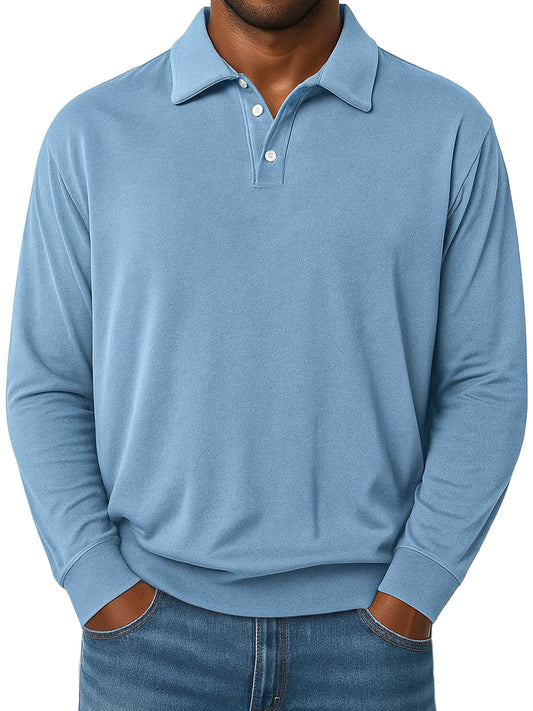Men's Daily Lapel Button-down Comfortable Loose Casual Long-sleeved Polo Shirt