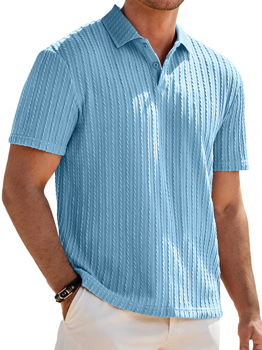 Men's Jacquard Texture Casual Lapel Button Solid Color Short-sleeved Polo Shirt