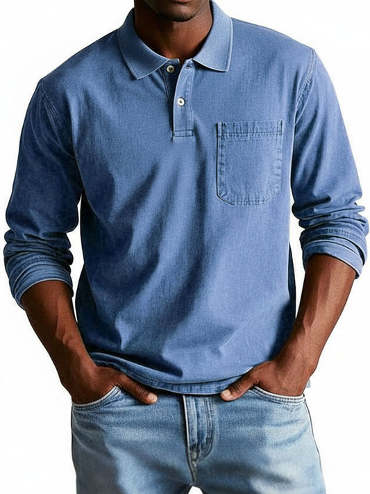 Men's Trendy Retro Lapel Long-sleeved Pocket Polo Shirt 