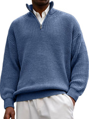 Men's Textured Lapel Zipper Casual Long Sleeve Polo Shirt