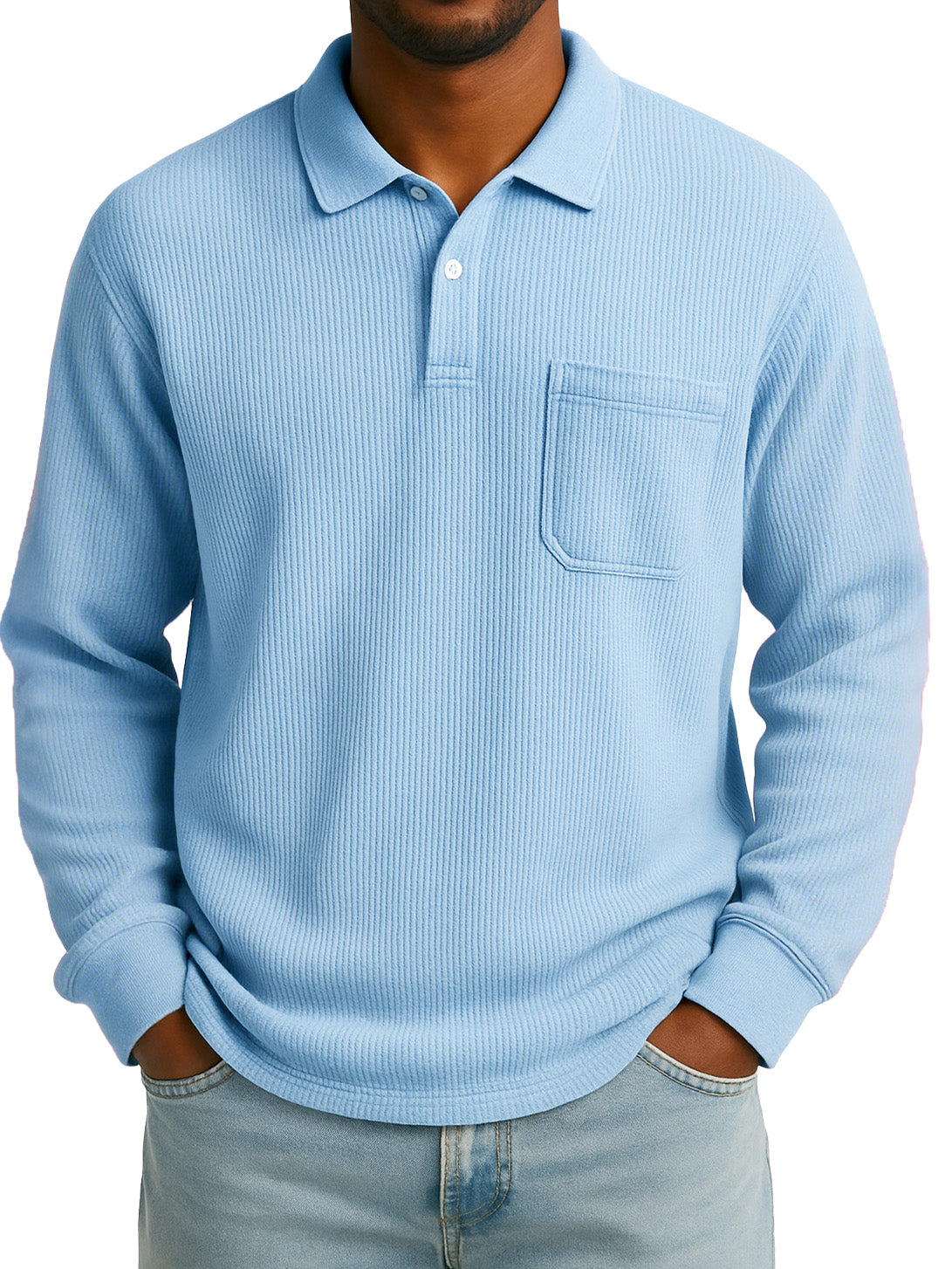 Men's Stylish Everyday Casual Corduroy Fabric Pocket Lapel Long-sleeved Polo Shirt 