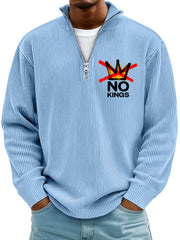 Men's Simple Ribbed No Kings Stand-up Collar Zipper Long-sleeved T-shirt