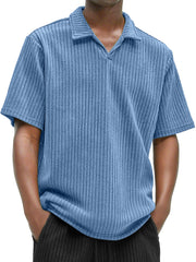 Men's Daily Texture Casual V-neck Solid Color Comfortable Short-sleeved Polo Shirt