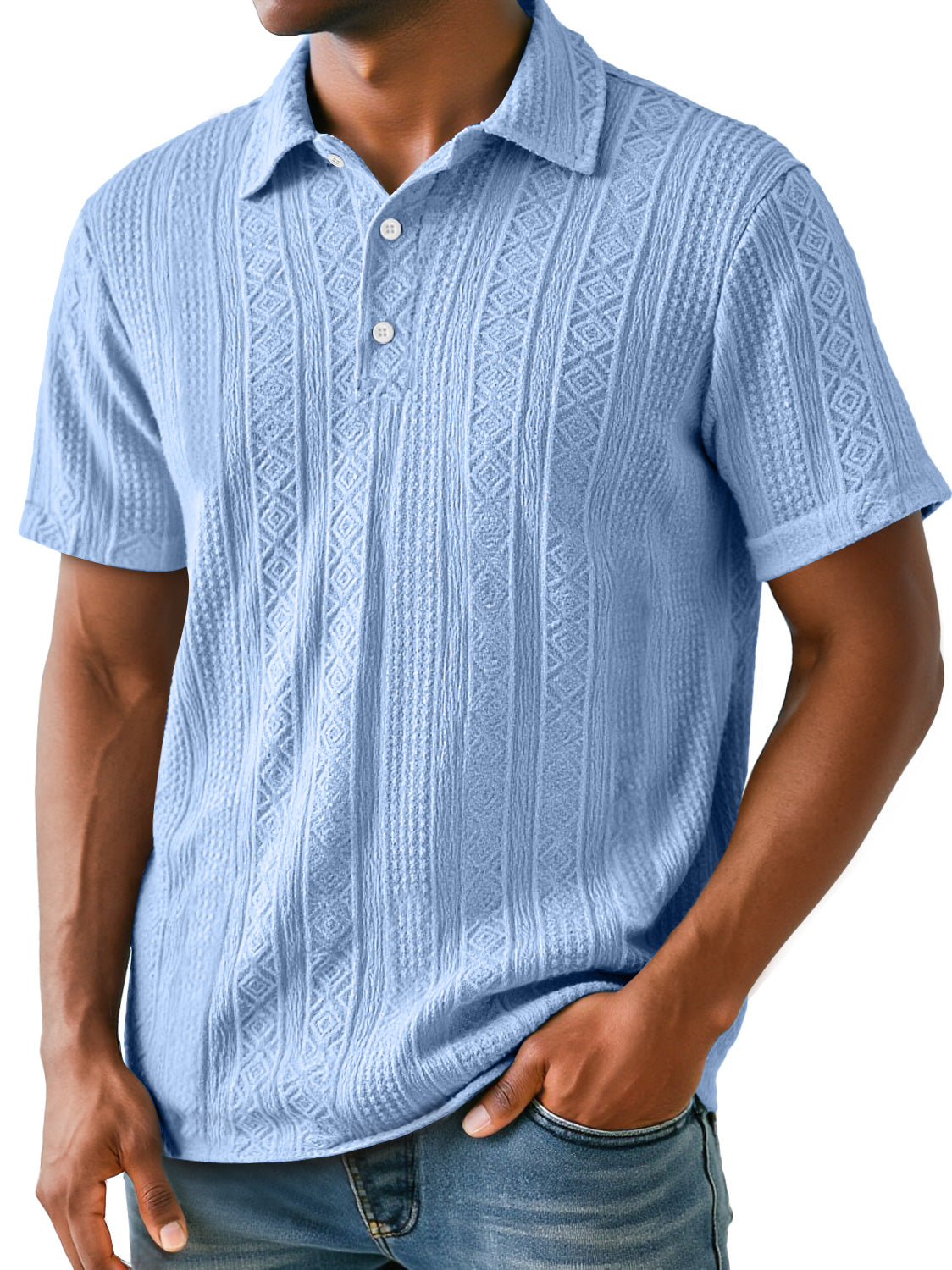 Men's Daily Lapel Jacquard Texture Casual Short-sleeved Polo Shirt