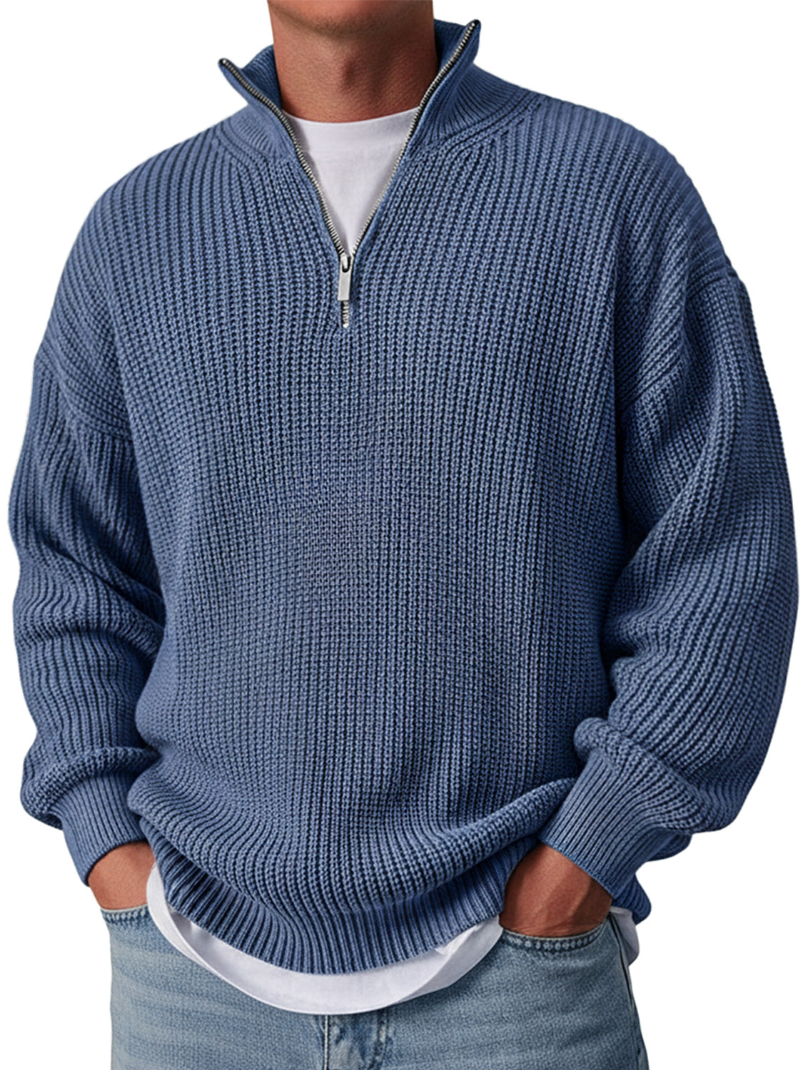 Men's Simple Casual Loose Stand Collar Zipper Solid Color Sweater