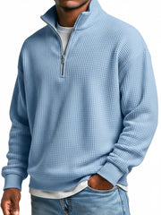 Men's Everyday Waffle Stand Collar Zipper Casual Long Sleeve T-shirt