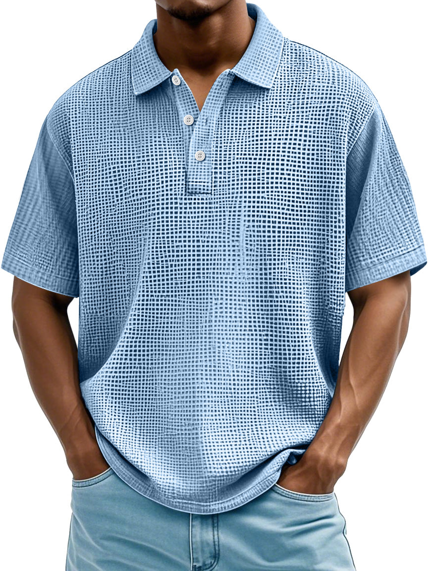 Men's Daily Casual Waffle Texture Solid Color Loose Short-sleeved Polo Shirt