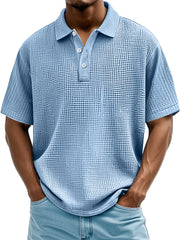 Men's Daily Casual Waffle Texture Solid Color Loose Short-sleeved Polo Shirt