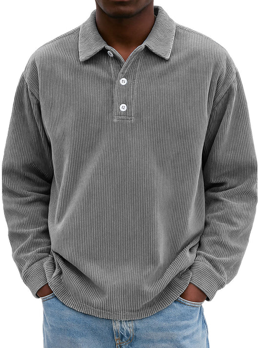 Men's Stylish Retro Casual Corduroy Lapel Long-sleeved Polo Shirt 