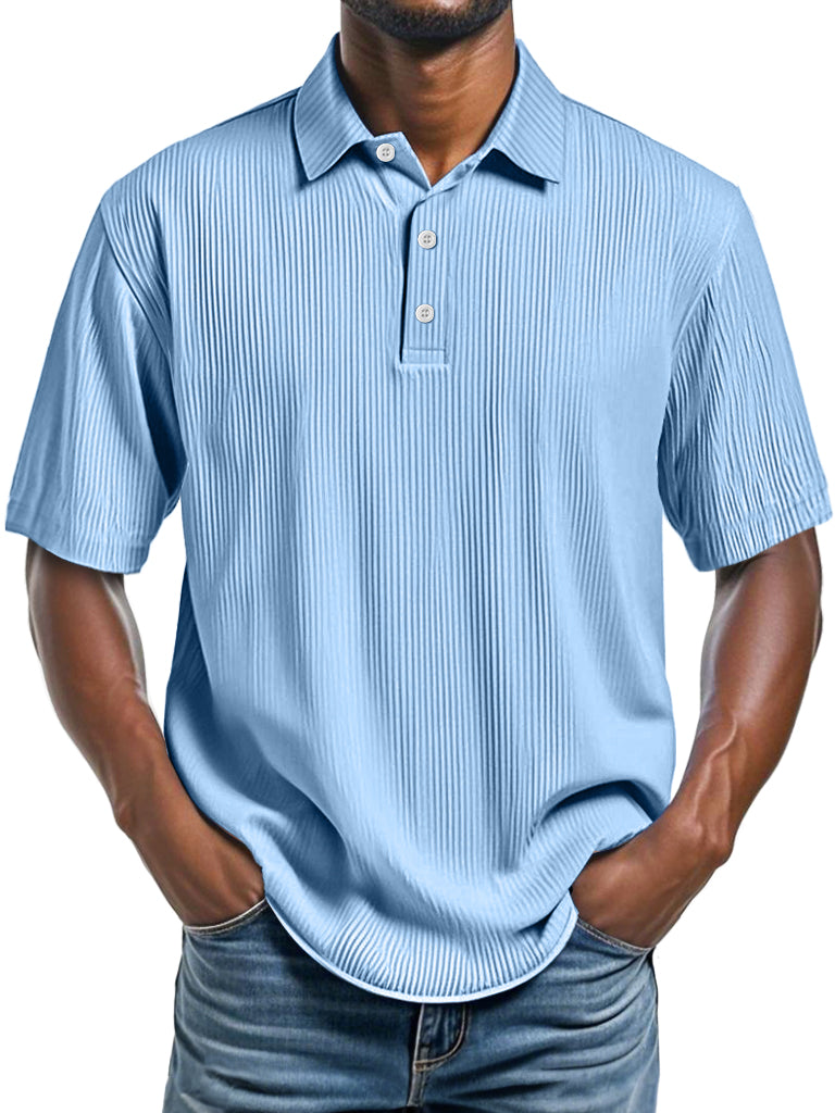 Men's Daily Ribbed Lapel Fashionable Casual Short-sleeved Polo Shirt