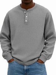  Men's Stylish Casual Corn-patterned Corduroy Fabric Stand-up Collar Half-zip Long-sleeved Henley Shirt