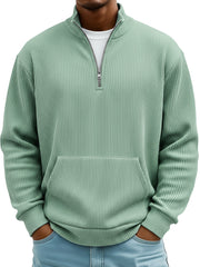 Men's Pit Stripe Stand Collar Zipper Loose Pocket Casual Hoodie