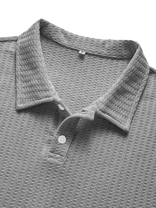 Men's Fashionable Retro Waffle Fabric Short Sleeve Polo Shirt