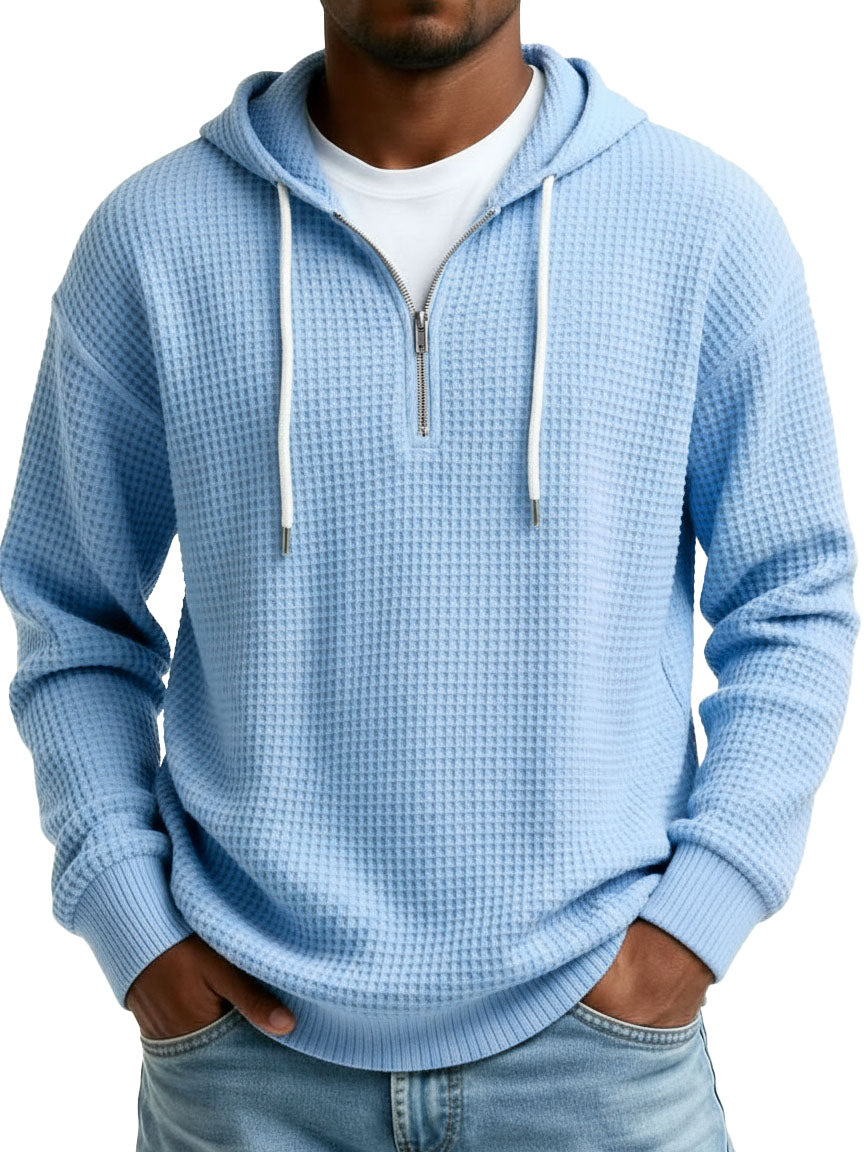 Men's Wear Fashionable Casual Waffle Fabric Semi-zipper Hooded Hooded Hoodie 