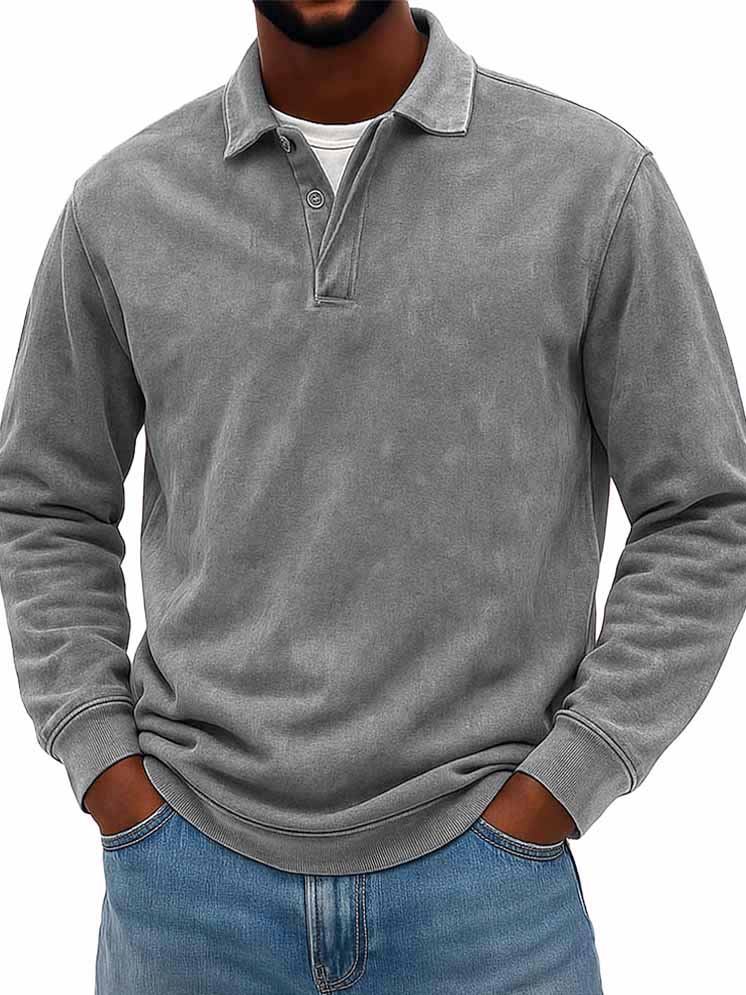 Men's Wear Fashionable Casual Daily Two-layer Placket Design Lapel Long-sleeved Polo Shirt 