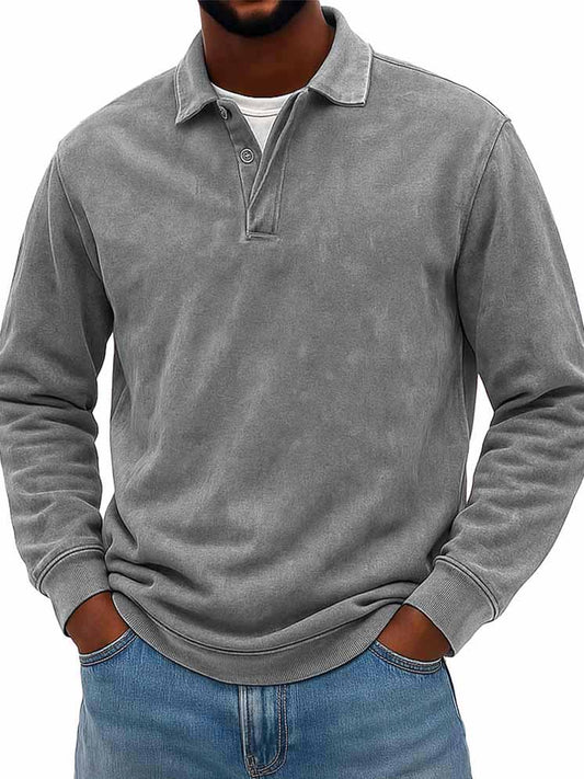 Men's Wear Fashionable Casual Daily Two-layer Placket Design Lapel Long-sleeved Polo Shirt 