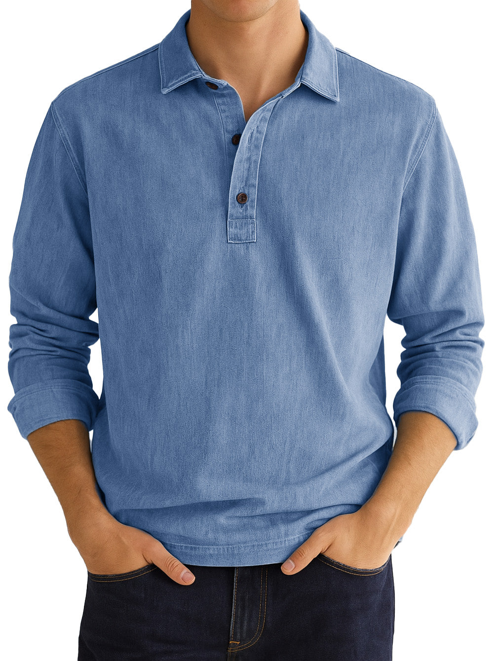  Men's Stylish Vintage Distressed Lapel Long-sleeved Polo Shirt