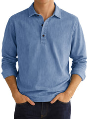  Men's Stylish Vintage Distressed Lapel Long-sleeved Polo Shirt