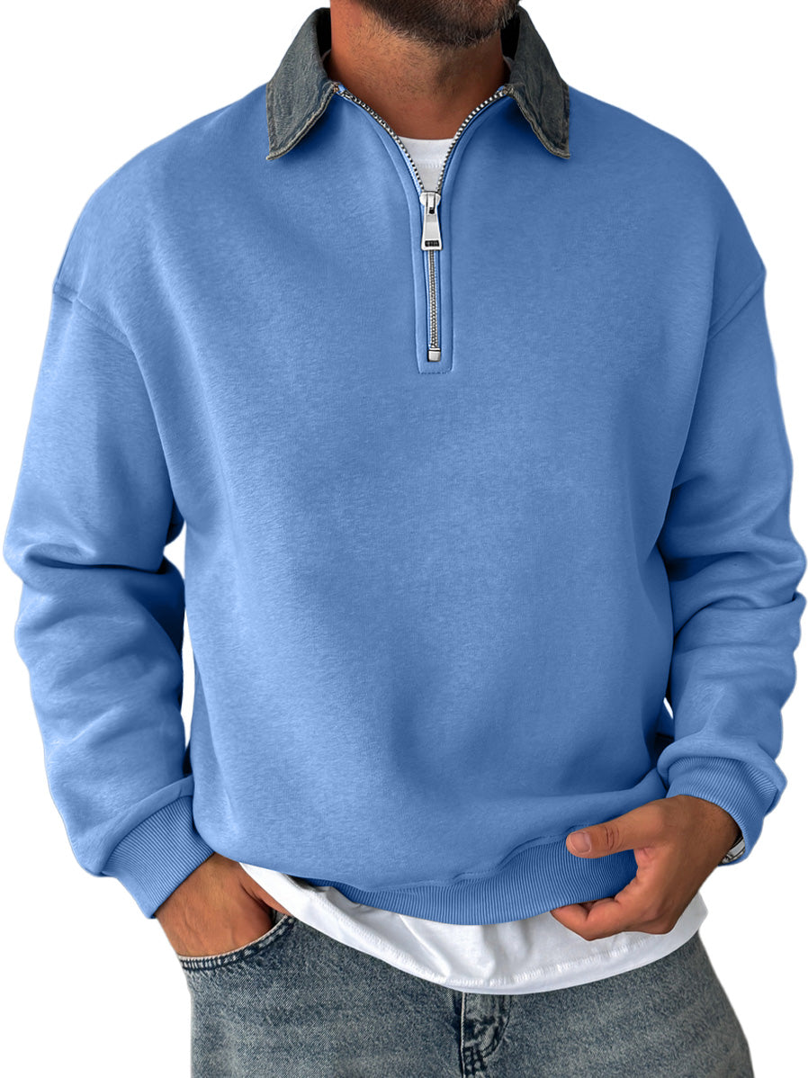 Men's Daily Stitching Lapel Zipper Casual Sweatshirt