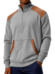 Men's Clothing Fashionable Casual Stitching Pit Strip Corduroy Fabric Pockets Stand Collar Zipper Sweatshirt 