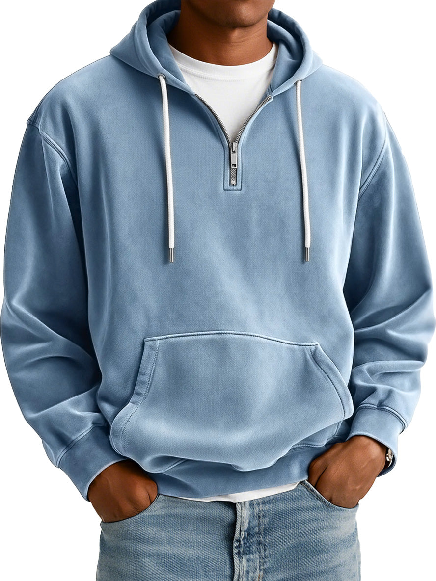 Men's Simple Suede Casual Zipper Hooded Sweatshirt