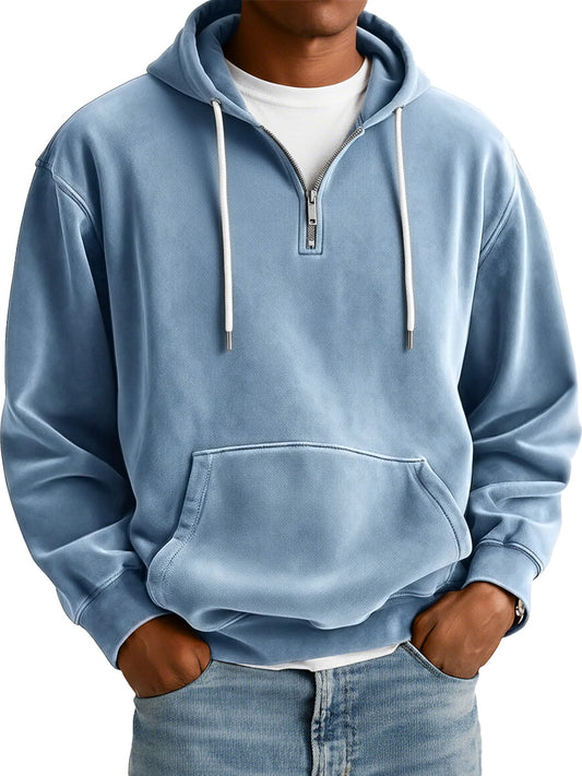 Men's Simple Suede Casual Zipper Hooded Sweatshirt