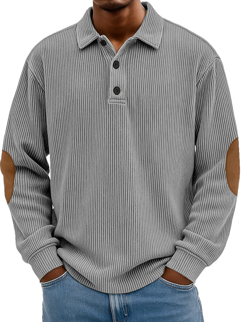 Men's Wear Fashionable Retro Stitching Pit Strip Long-sleeved Lapel Polo Shirt 