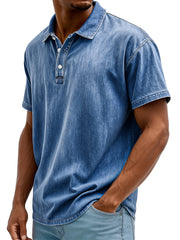 Men's Retro Lapel Button Down Daily Casual Solid Color Short-sleeved Polo Shirt