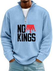 Men's Simple No Kings Ribbed Stand-up Collar Zipper Casual Long-sleeved T-shirt