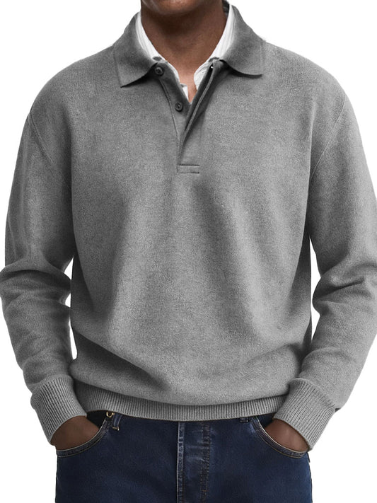  Men's Stylish Casual Retro Two-layer Placket Lapel Long-sleeved Polo Shirt 