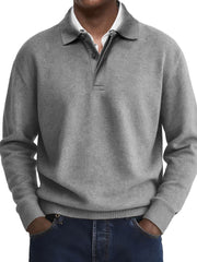  Men's Stylish Casual Retro Two-layer Placket Lapel Long-sleeved Polo Shirt 