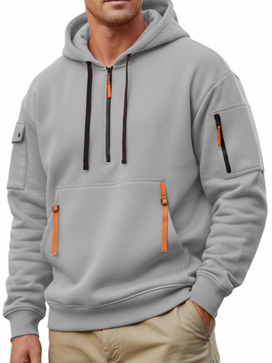Men's Casual Sportswear Hoodie With Multiple Zipper Pockets.