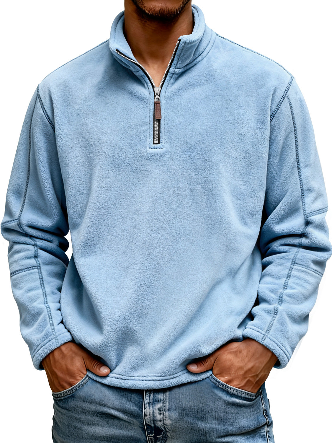 Men's Fashion Polar Fleece Stand Collar Zipper Casual Sweatshirt