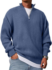 Men's Casual Fashion Loose Stand Collar Zipper Solid Color Sweater