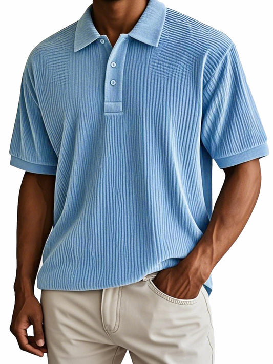 Men's Fashion Retro Corduroy Fabric Short-sleeved Polo Shirt 