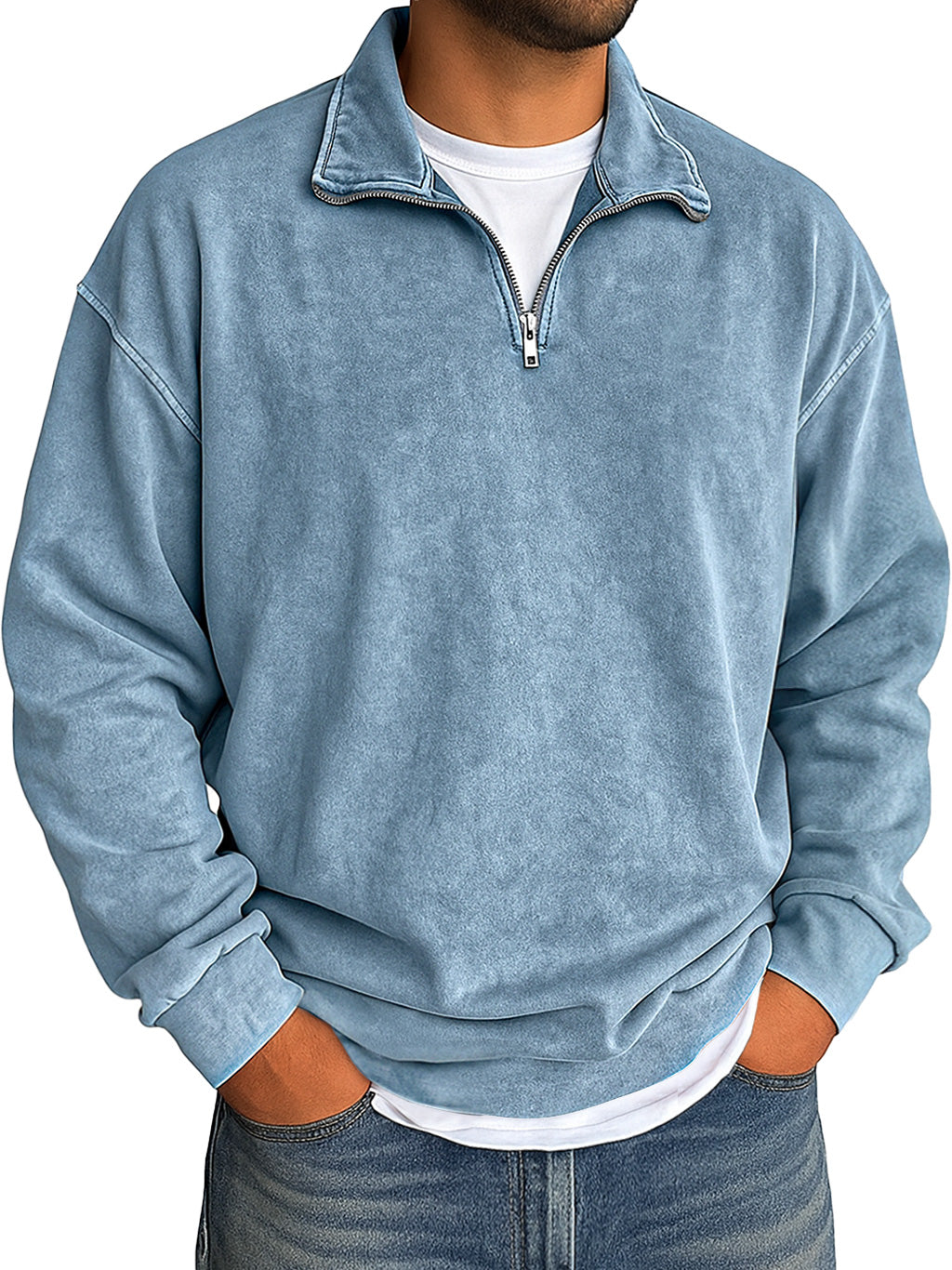 Men's Retro Daily Stand Up Collar Zipper Used Hoodie