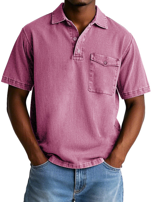 Men's Fashion Casual Retro Workwear Lapel Pocket Polo Shirt