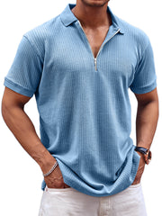 Men's Daily Waffle Casual Lapel Zipper Comfort Short Sleeve POLO Shirt