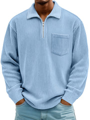 Men's Daily Casual Ribbed Lapel Manhattan Loose Long-sleeved Polo Shirt