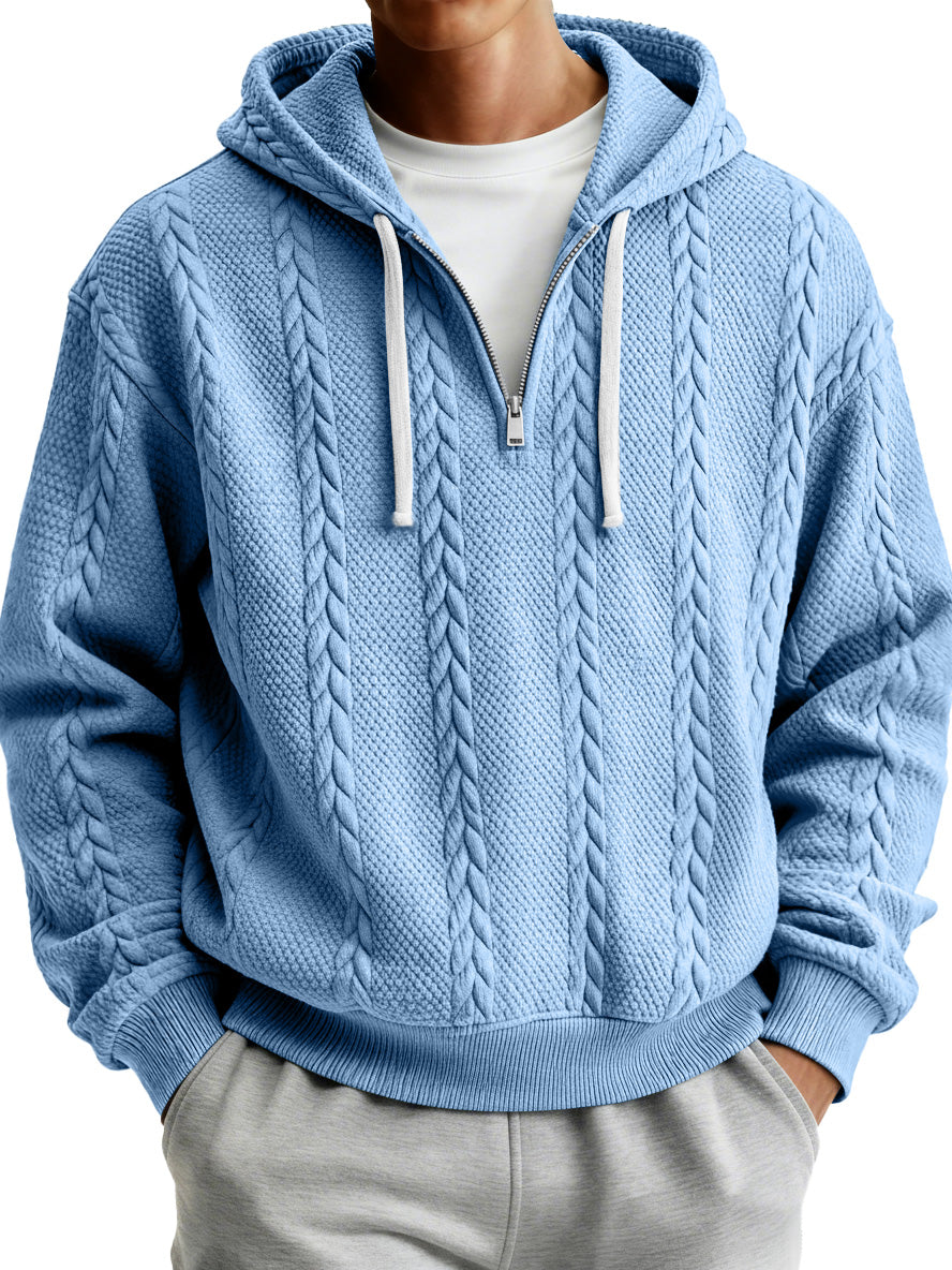 Men's Simple Textured Casual Zipper Hooded Sweatshirt