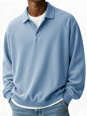 Men's Fashion Casual Pit Strip Fabric Lapel Ragglan Sleeves Polo Shirt 