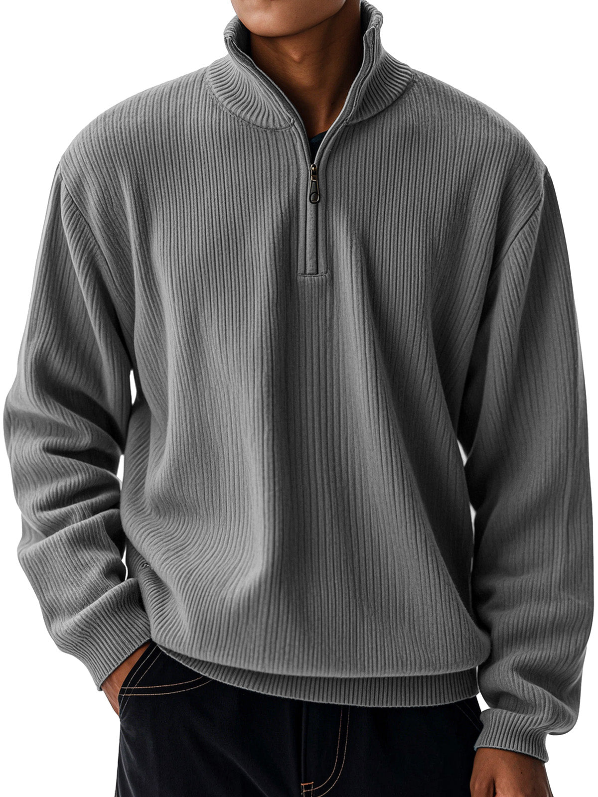 Men's Casual Loose Zipper Stand-neck Long-sleeved Sweater