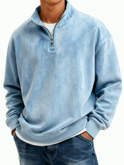 Men's Casual Suede Fabric Stand-neck Half-zipper Long-sleeved Hoodie
