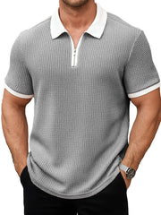 Men's Daily Casual Patchwork Waffle Fabric Lapel Short-sleeved Polo Shirt 