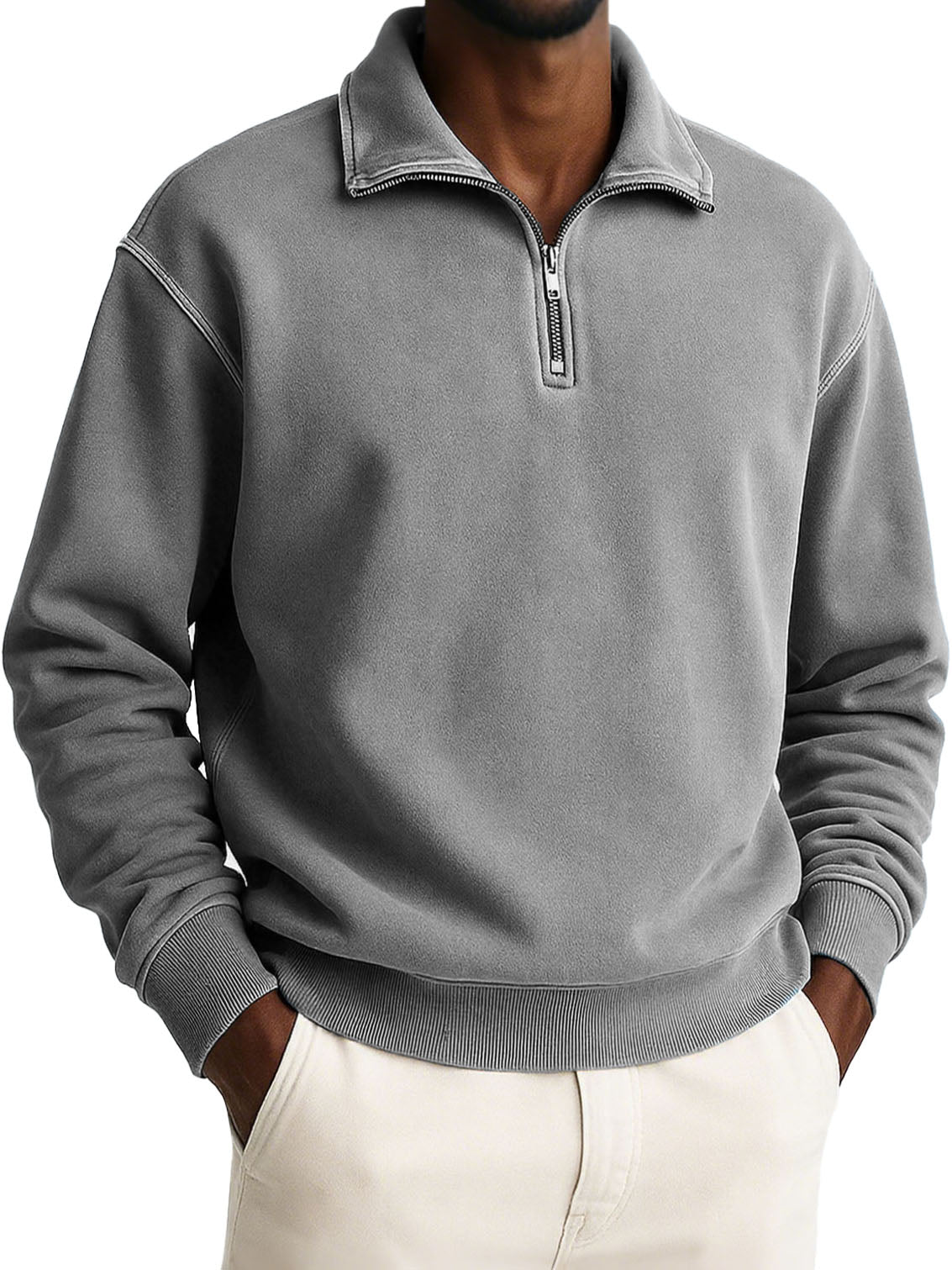 Men's Stylish Casual Retro Half-zip Stand-up Collar Loose-fitting Multicolor Long-sleeved Stand-up Collar Sweatshirt
