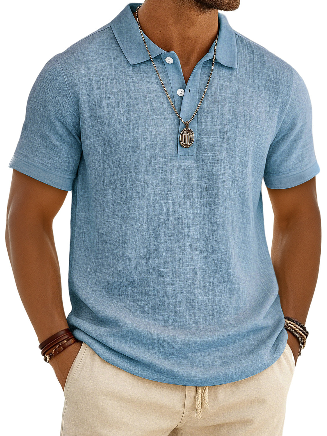 Men's Retro Lapel Button Casual Short Sleeve Plo Shirt