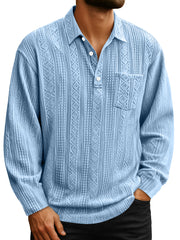 Men's Daily Jacquard Texture Lapel Button Casual Long-sleeved Polo Shirt
