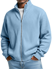 Men's Simple Stand-up Collar Ribbed Casual Loose Zipper Jacket