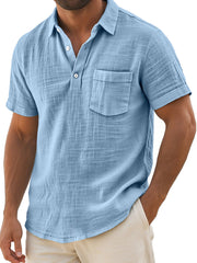 Men's Daily Casual Lapel Button Pocket Comfortable Short-sleeved Polo Shirt