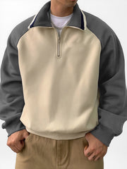 Men's Stylish Retro Patchwork Zippered Loose-fitting Long-sleeved Sweatshirt 